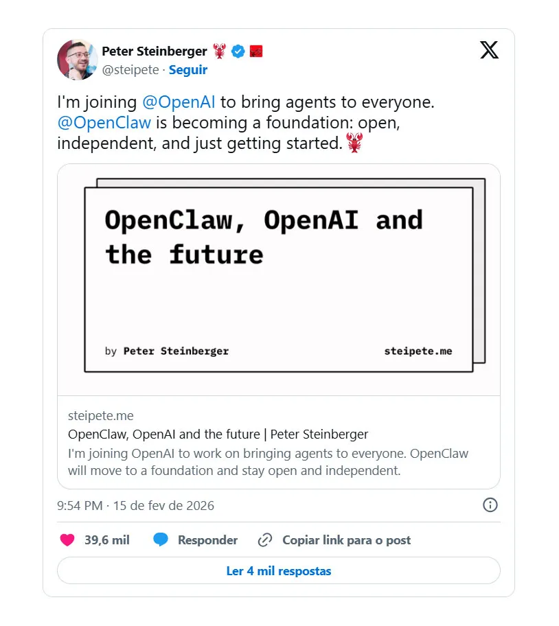 OpenClaw Peter Steinberger OpenaAI